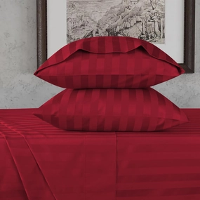 URBANHUT 800 Thread Count Egyptian Cotton Damask Striped Queen Size Sheets Set (4 Pc) - Ultra Soft & Smooth, Sateen Weave Queen Size Sheets, Luxury Hotel Sheets with 16" Deep Pocket - Burgundy
