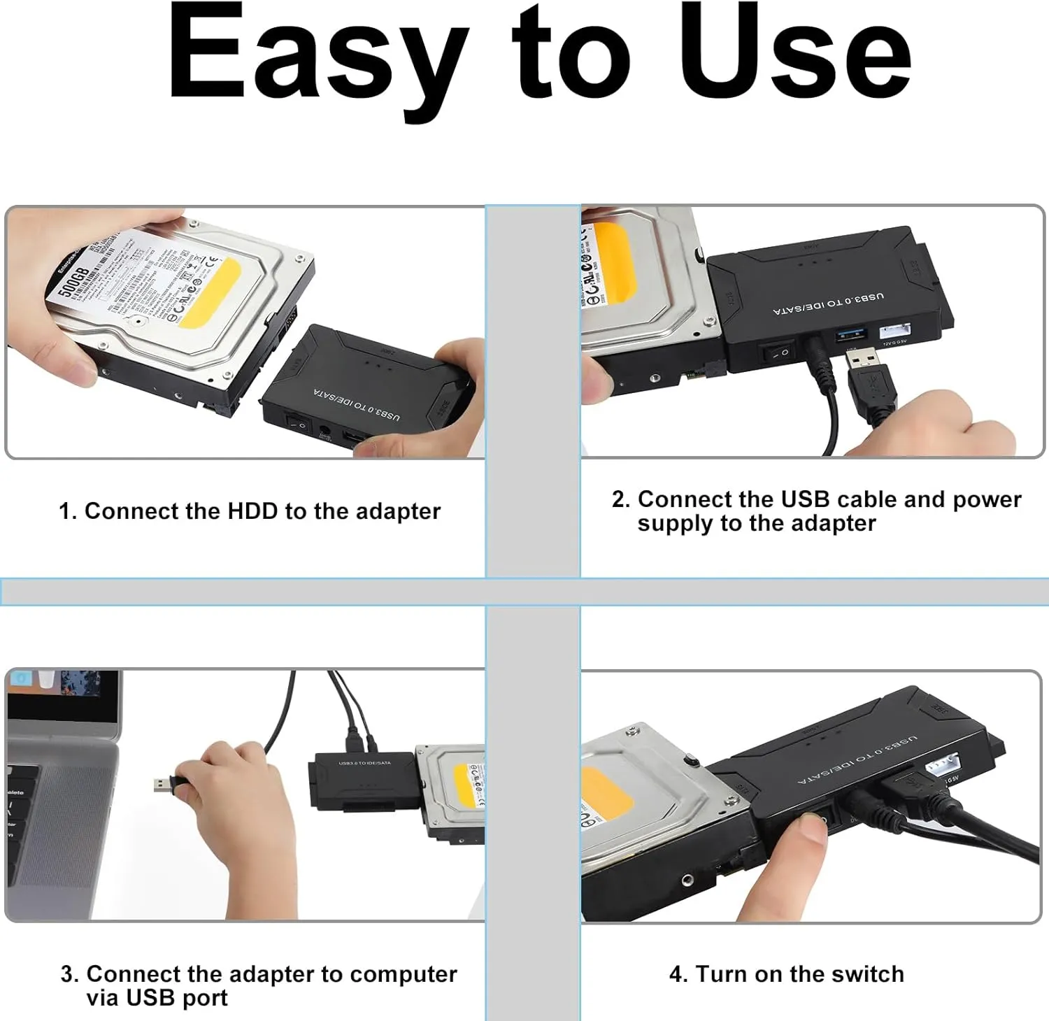USB 3.0 to SATA IDE Adapter, Hard Drive Reader External Ultra Recovery Converter Compatible with 2.5" 3.5" HDD, SSD,5.25-inch DVD/CD-ROM Optical Drive Data Transfer with Power Supply