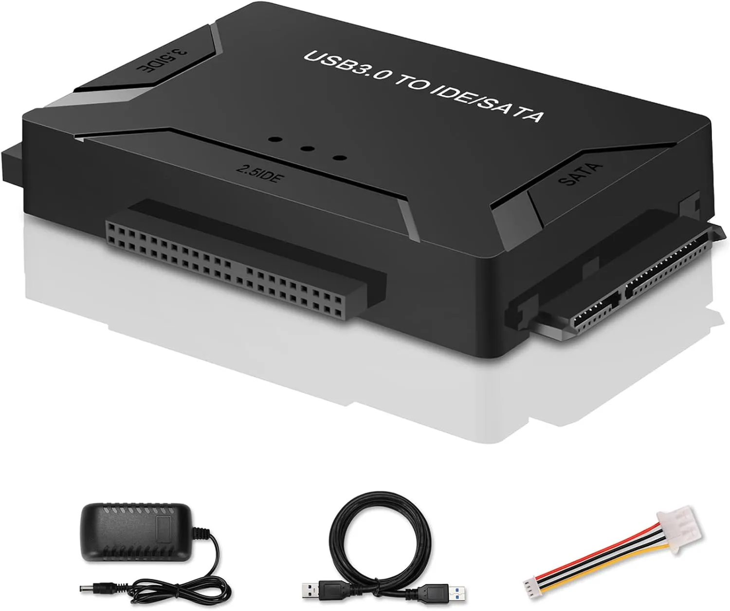 USB 3.0 to SATA IDE Adapter, Hard Drive Reader External Ultra Recovery Converter Compatible with 2.5" 3.5" HDD, SSD,5.25-inch DVD/CD-ROM Optical Drive Data Transfer with Power Supply