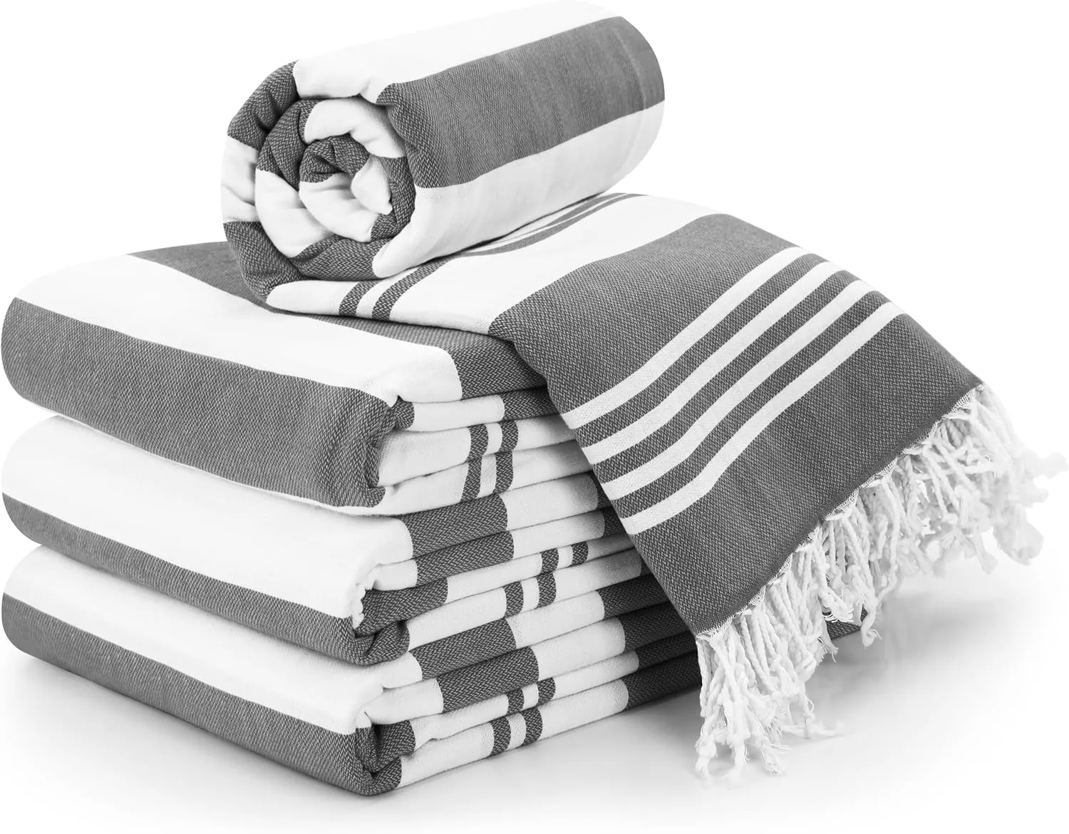 Utopia Towels 4 Pack Turkish Beach Towel, 40 by 72 Inches, 100% Cotton, Oversized Sand Free Lightweight Quick Dry, Prewashed for Soft Feel, Large Turkish Peshtemal Towel for Travel, Grey