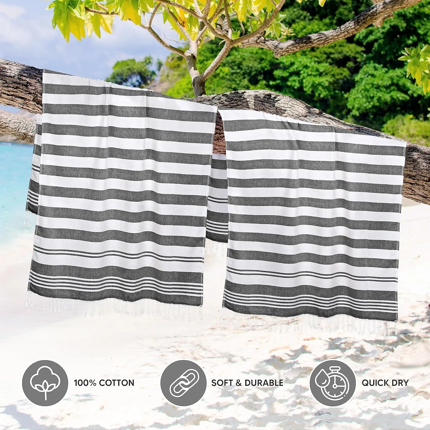 Utopia Towels 4 Pack Turkish Beach Towel, 40 by 72 Inches, 100% Cotton, Oversized Sand Free Lightweight Quick Dry, Prewashed for Soft Feel, Large Turkish Peshtemal Towel for Travel, Grey