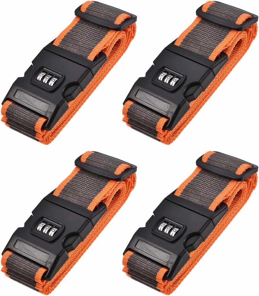 uxcell Luggage Straps Suitcase Belts with Buckle, Combination Lock, 2Mx5cm Adjustable PP Travel Bag Packing Accessories, Orange Gray 4Pcs