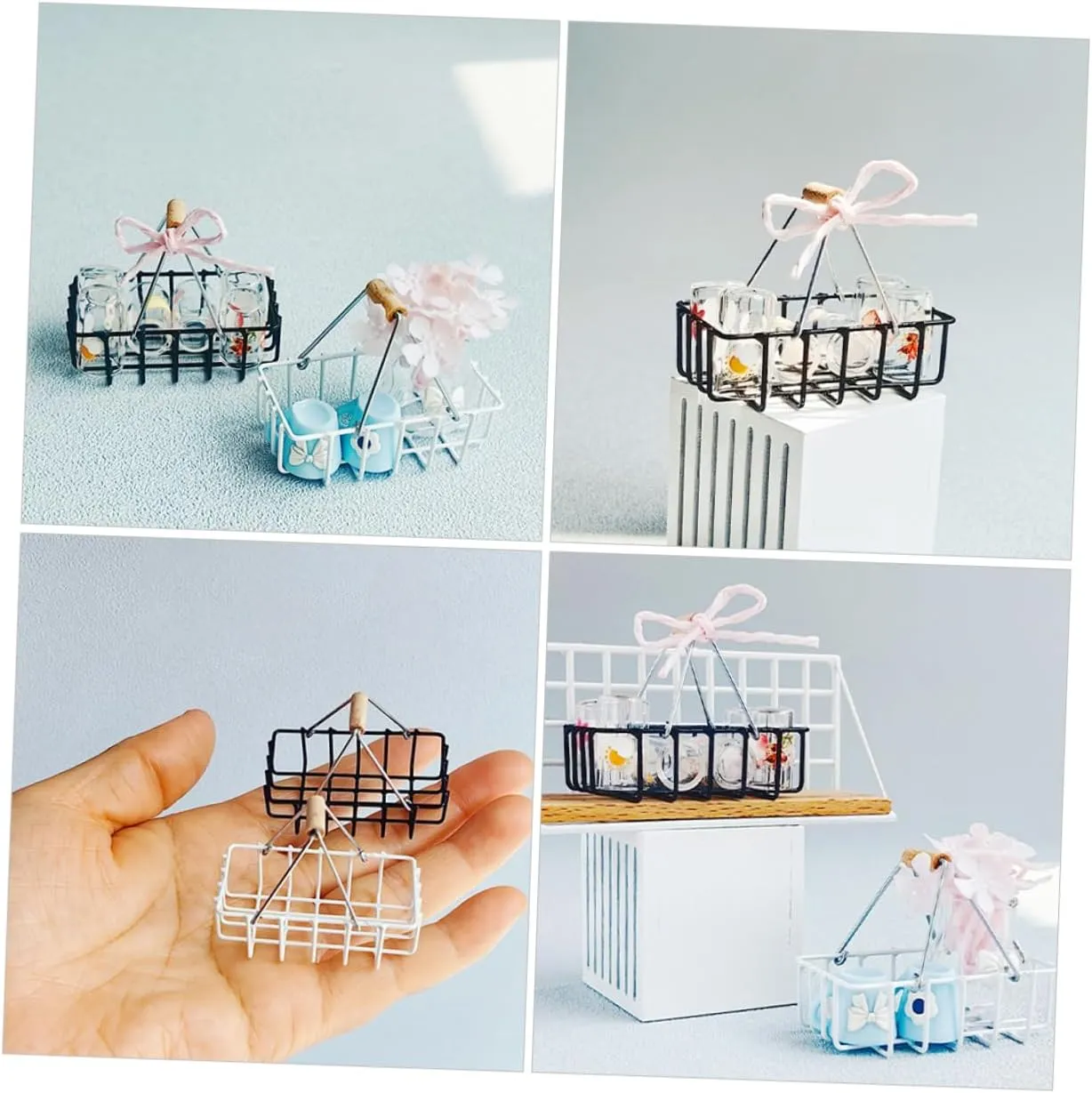 VANZACK Adorable Mini Baskets Set 2pcs Miniature Storage Baskets for Doll House Decor Mini Furniture Models