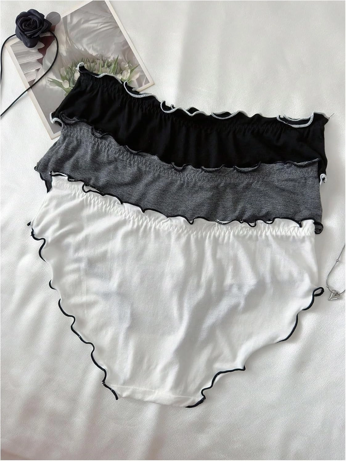 Verdusa Women's 4pack Frill Trim Satin Underwear Briefs Panty Set