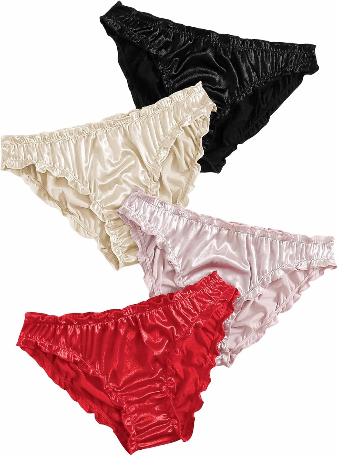 Verdusa Women's 4pack Frill Trim Satin Underwear Briefs Panty Set