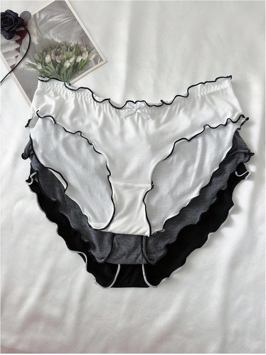 Verdusa Women's 4pack Frill Trim Satin Underwear Briefs Panty Set
