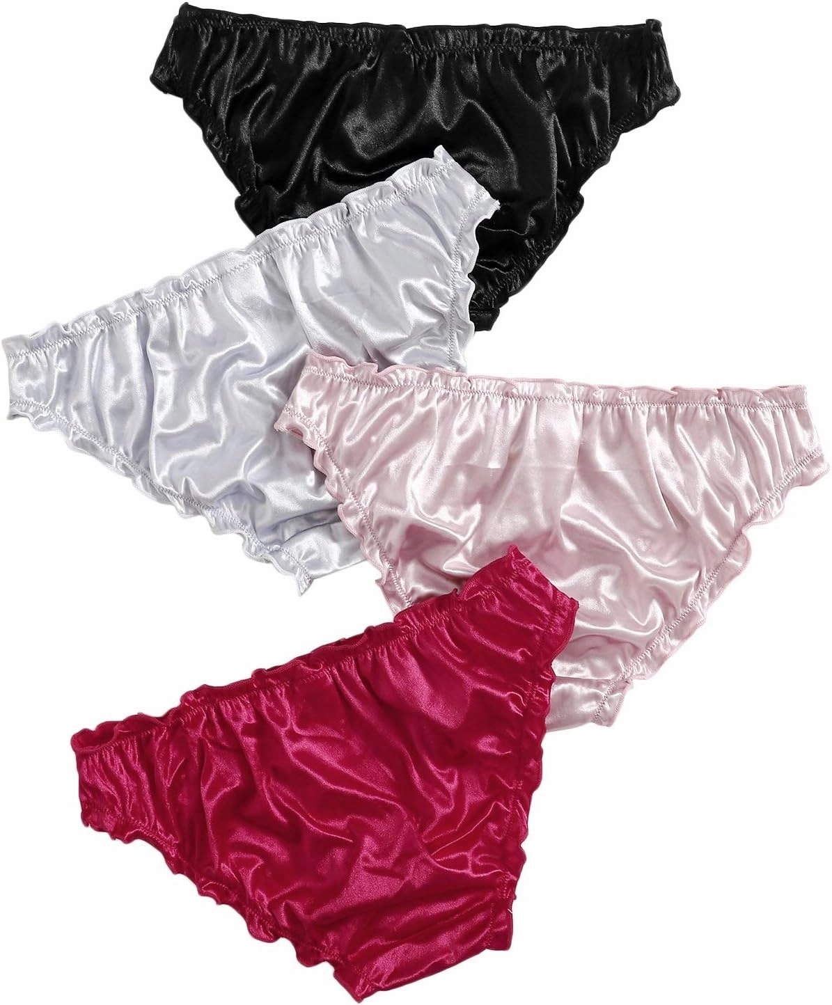 Verdusa Women's 4pack Frill Trim Satin Underwear Briefs Panty Set