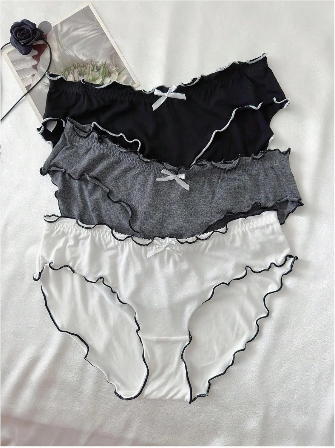 Verdusa Women's 4pack Frill Trim Satin Underwear Briefs Panty Set