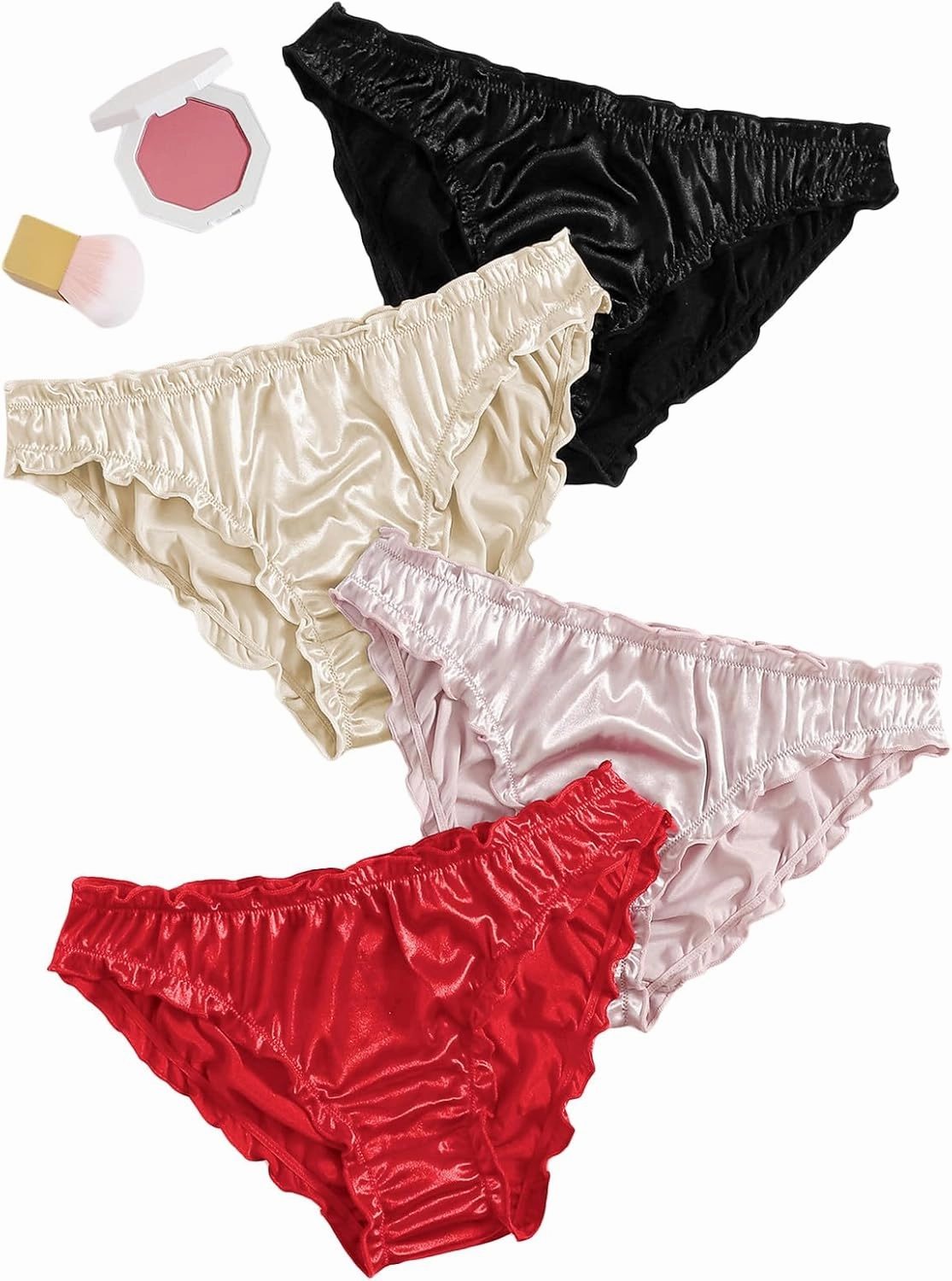 Verdusa Women's 4pack Frill Trim Satin Underwear Briefs Panty Set