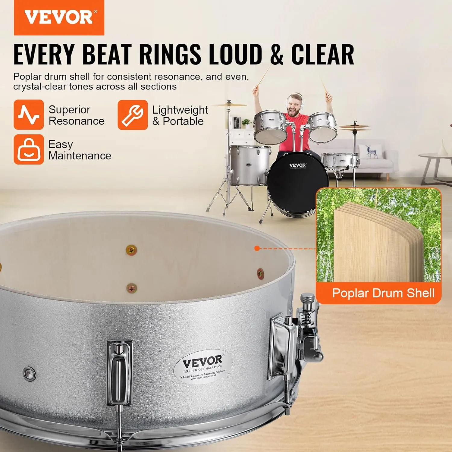 VEVOR Adult Set 22 inches Complete Full Size Drum Kit (SH-003-SY)