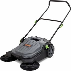 VEVOR Walk-Behind Hand Push Floor Sweeper, 25.6" Sweeping Width Floor Sweeper Manual Non-Electric, 5-Gallon Waste Container, Angle & Height Adjustable Folding Handle for Walkway, Yard, Garage, Patio
