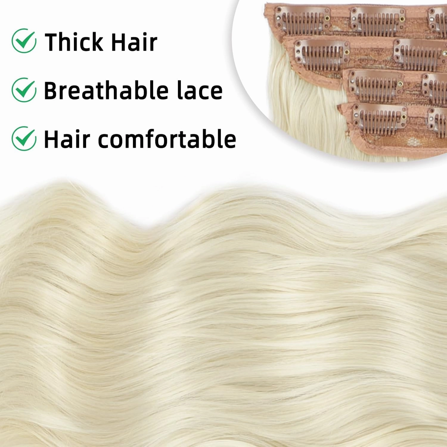 Vigorous Clip in Hair Extensions 20Inch Synthetic Hair Extensions Clip Ins 4Pcs Long Wavy Soft Synthetic Hairpieces for Women(Bright blonde)
