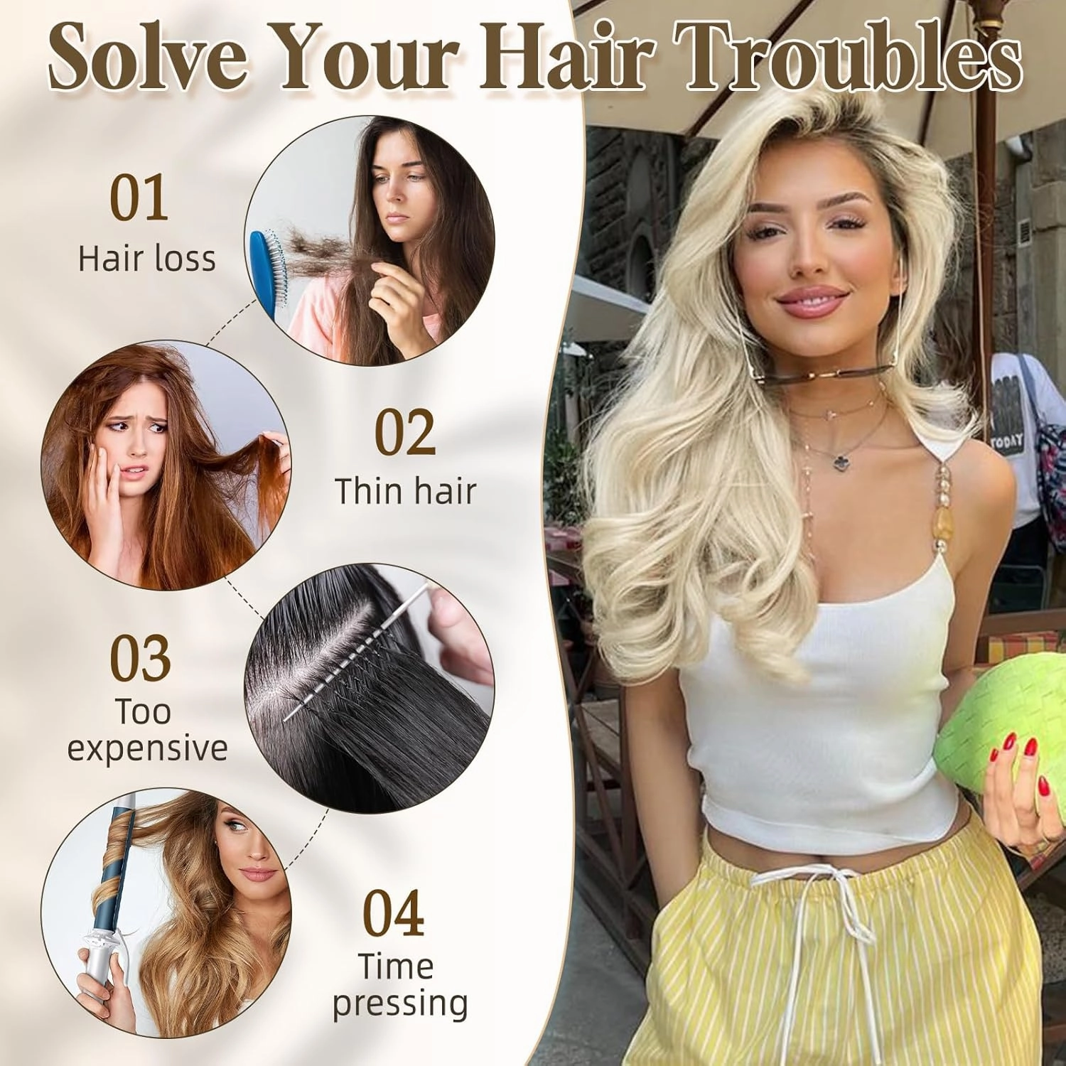 Vigorous Clip in Hair Extensions 20Inch Synthetic Hair Extensions Clip Ins 4Pcs Long Wavy Soft Synthetic Hairpieces for Women(Bright blonde)
