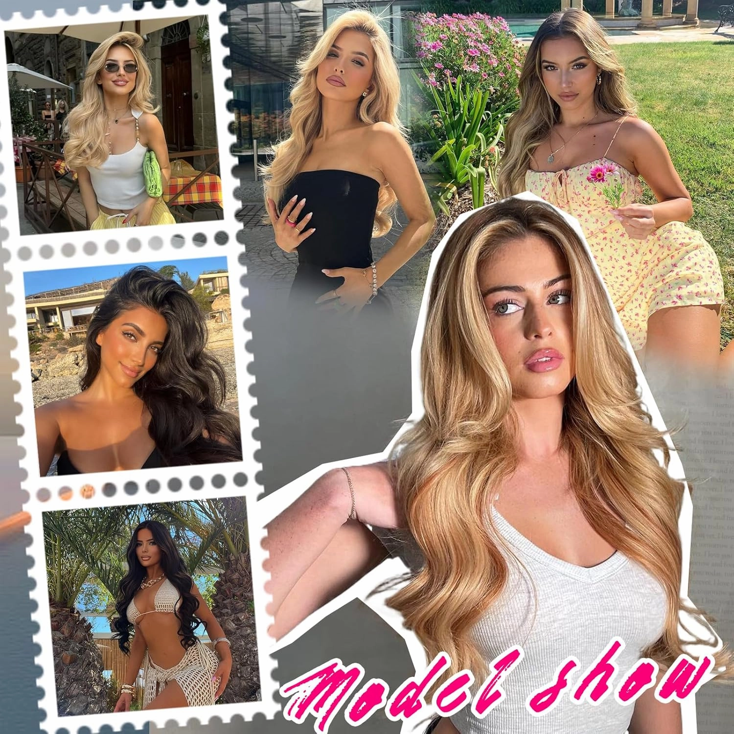 Vigorous Clip in Hair Extensions 20Inch Synthetic Hair Extensions Clip Ins 4Pcs Long Wavy Soft Synthetic Hairpieces for Women(Bright blonde)
