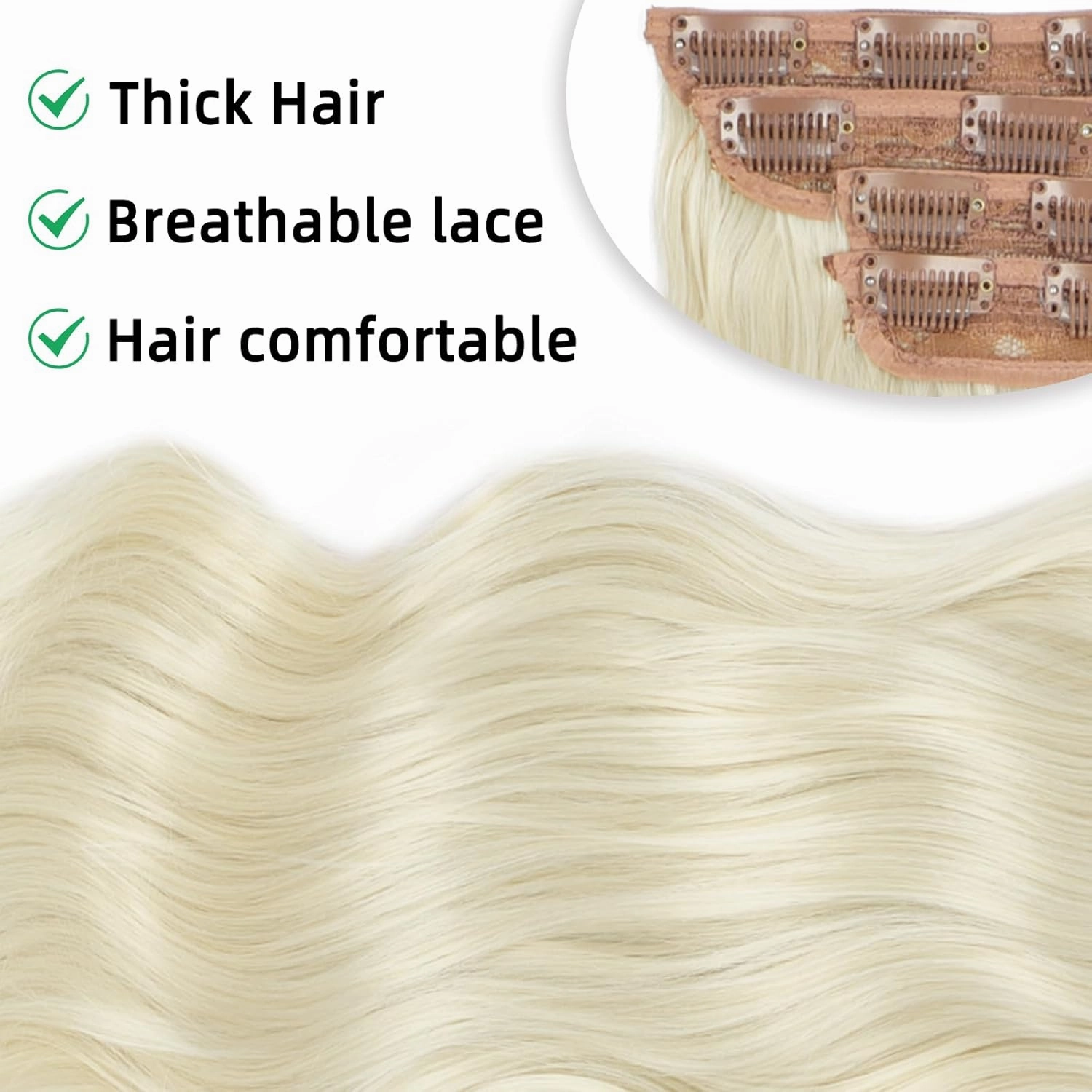 Vigorous Clip in Hair Extensions 20Inch Synthetic Hair Extensions Clip Ins 4Pcs Long Wavy Soft Synthetic Hairpieces for Women(Bright blonde)