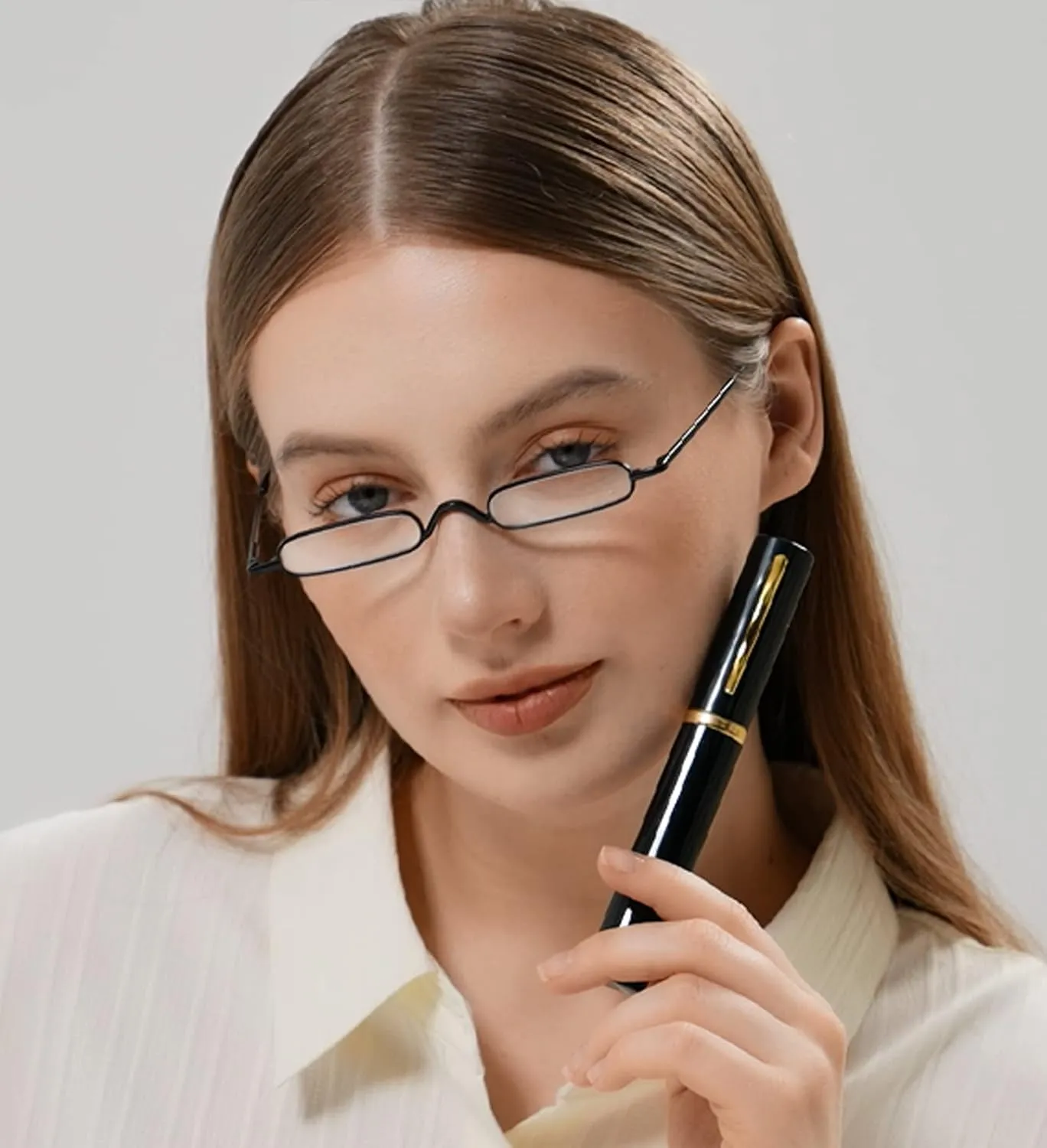 Viseng 2 pairs Slim Mini Metal Reading Glasses Compact Lightweight Portable Readers with Glasses Case for Reading Case  3.0 (Black/Blue)