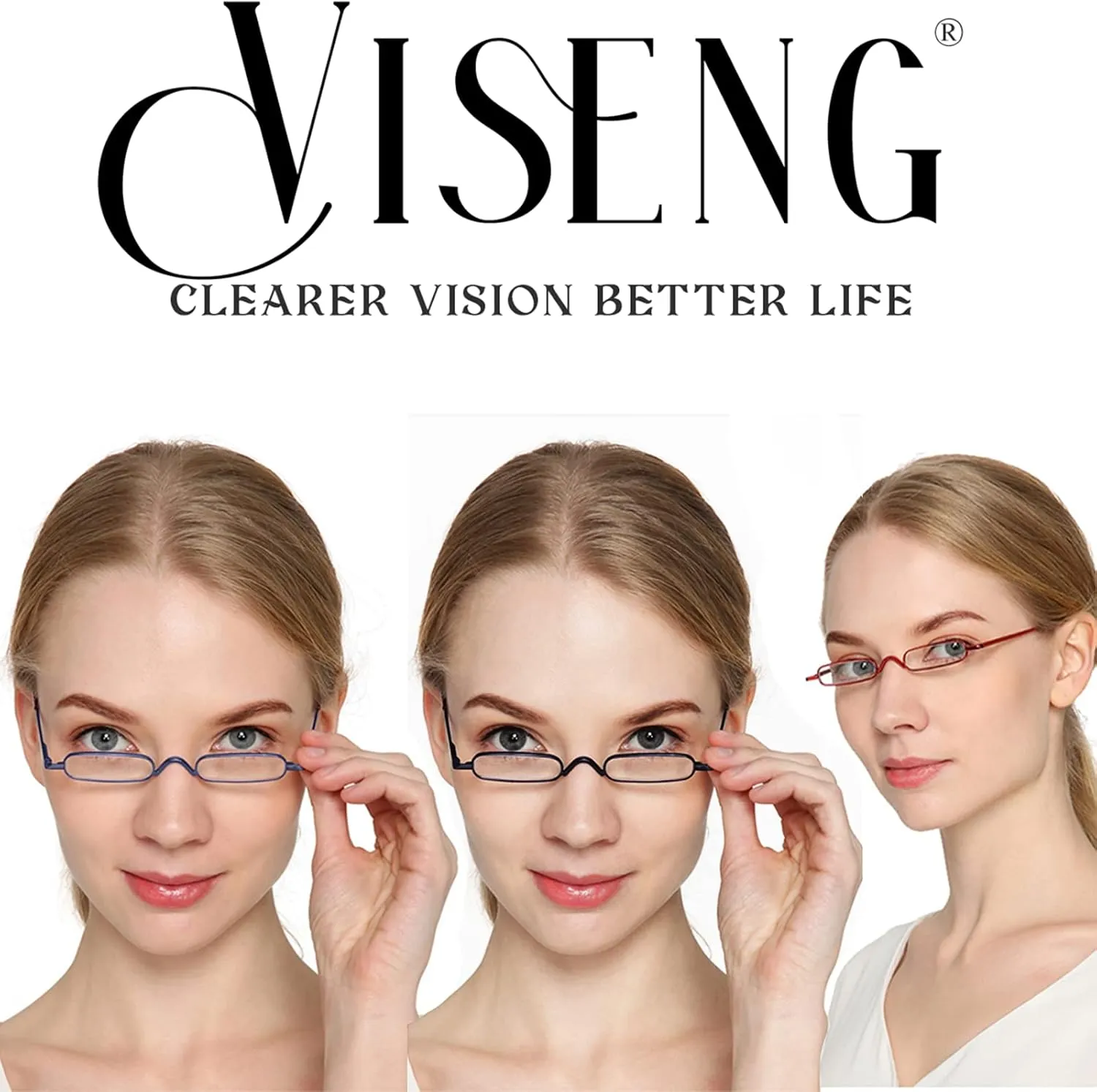 Viseng 2 pairs Slim Mini Metal Reading Glasses Compact Lightweight Portable Readers with Glasses Case for Reading Case  3.0 (Black/Blue)