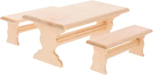 VOSAREA 1set Miniature Wooden Dollhouse Table and Bench Set Realistic Mini Furniture for House Decoration Compact Design for Easy Storage and Play for Dollhouse Accessories