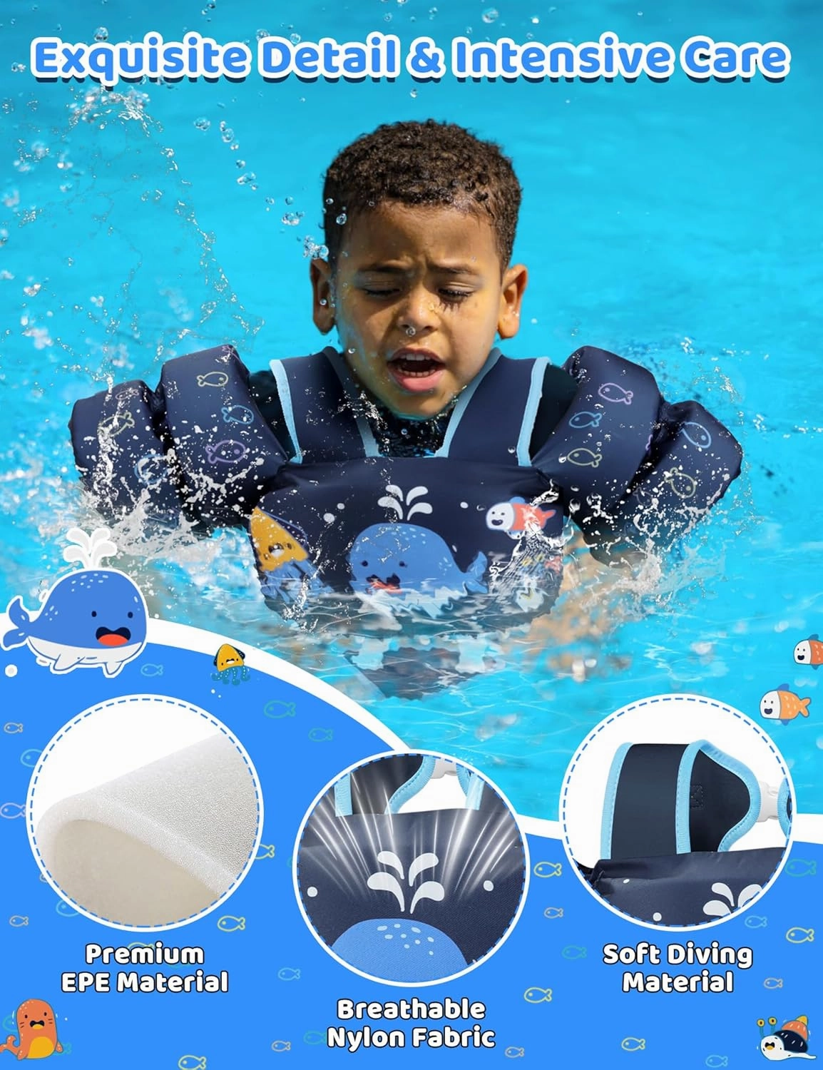 Vvinca Toddler Swim Vest for Kids 13-30lbs Boys Girls Puddle Kids Jumper Toddlers Pool Floaties Jacket with Adjustable Crotch Strap Sleeves Shoulder for 1 2 3 Years Old Baby Infant Learn to Swimming