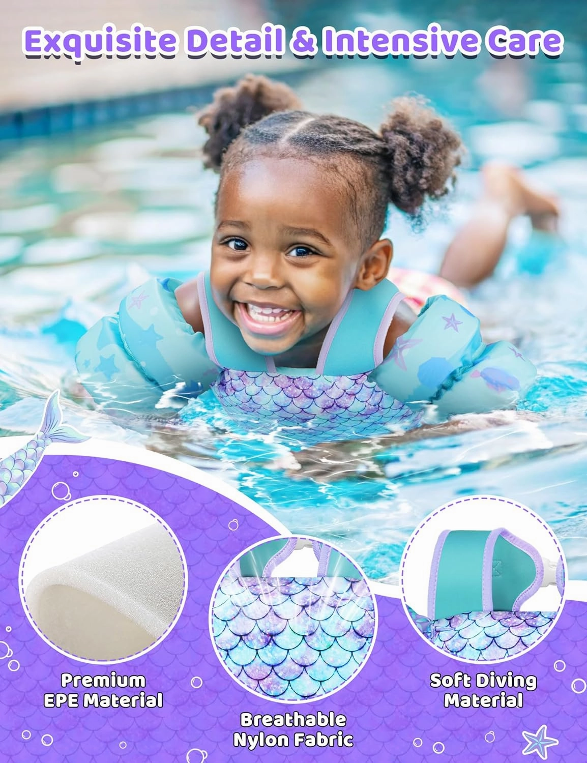 Vvinca Toddler Swim Vest for Kids 13-30lbs Boys Girls Puddle Kids Jumper Toddlers Pool Floaties Jacket with Adjustable Crotch Strap Sleeves Shoulder for 1 2 3 Years Old Baby Infant Learn to Swimming
