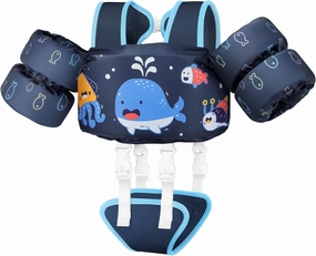 Vvinca Toddler Swim Vest for Kids 13-30lbs Boys Girls Puddle Kids Jumper Toddlers Pool Floaties Jacket with Adjustable Crotch Strap Sleeves Shoulder for 1 2 3 Years Old Baby Infant Learn to Swimming