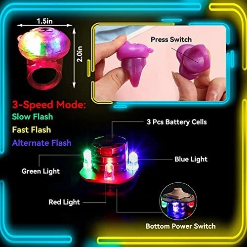Wakestar - 24 Pack LED Light Up Bumpy Rings Party Favors For Kids Prizes Box Toys For Birthday Classroom Rewards Treasure Box Prizes Toys Glow Party Supplies