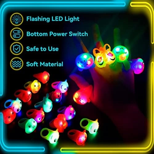 Wakestar - 24 Pack LED Light Up Bumpy Rings Party Favors For Kids Prizes Box Toys For Birthday Classroom Rewards Treasure Box Prizes Toys Glow Party Supplies