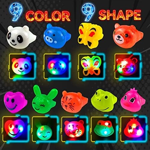 Wakestar - 24 Pack LED Light Up Bumpy Rings Party Favors For Kids Prizes Box Toys For Birthday Classroom Rewards Treasure Box Prizes Toys Glow Party Supplies