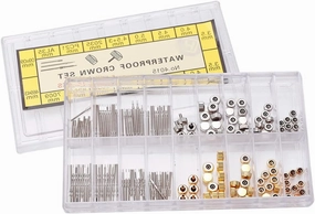 Watch Crown and Stem Set, Stainless Steel Watch Crown Spring Spare Parts Assorted Kit Watch Repair Tool Replacement Accessories with Storage Box, for Watchmaker Watch Repairing