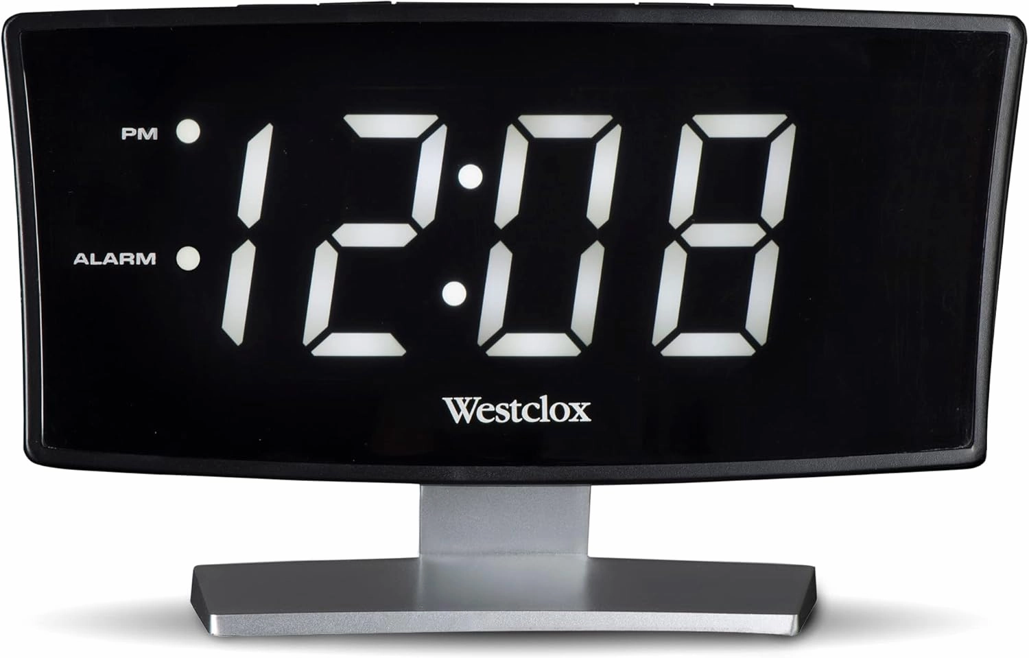 Westclox 1.8 Basic Curved LED Display Digital Alarm Clock (White) for Bedside Table Or Large Desk, Small Electric Clocks with Low Light, Modern Bedroom Nightstand Decor, 7w 4h 2.2D