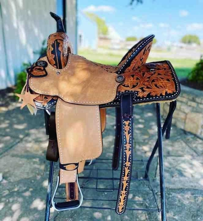 Western Barrel Racing Horse Saddle Wooden Tree Handmade Premium Leather Comfort Horse Trail Equestrian Tooled Carved Horse Riding Saddle Size: 10"-18 inches Seat Available, AS14