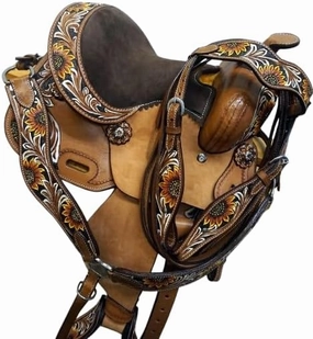 Western Barrel Racing Horse Saddles Trail Equestrian Horse Saddle Classic Quality Premium Leather Comfort for Horse Riding Size:10-18 inches Seat Available, BRL01