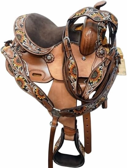 Western Barrel Racing Horse Saddles Trail Equestrian Horse Saddle Classic Quality Premium Leather Comfort for Horse Riding Size:10-18 inches Seat Available, BRL01