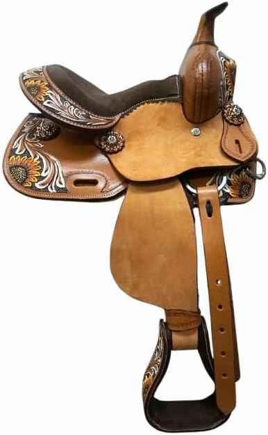 Western Barrel Racing Horse Saddles Trail Equestrian Horse Saddle Classic Quality Premium Leather Comfort for Horse Riding Size:10-18 inches Seat Available, BRL01