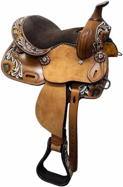 Western Barrel Racing Horse Saddles Trail Equestrian Horse Saddle Classic Quality Premium Leather Comfort for Horse Riding Size:10-18 inches Seat Available, BRL01