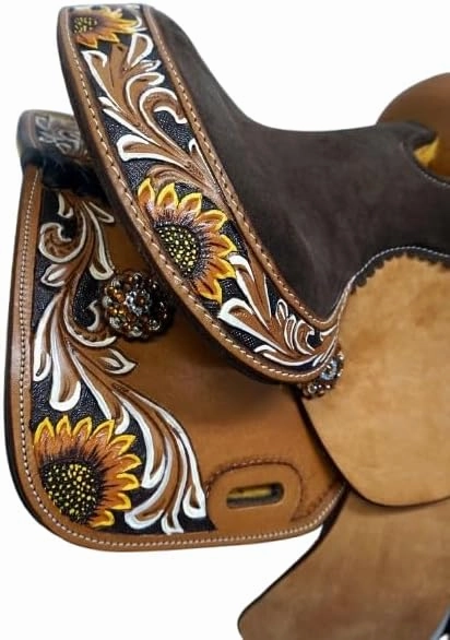 Western Barrel Racing Horse Saddles Trail Equestrian Horse Saddle Classic Quality Premium Leather Comfort for Horse Riding Size:10-18 inches Seat Available, BRL01