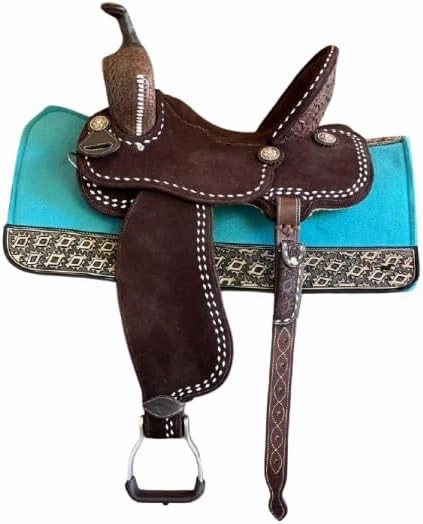 Western Barrel Racing Horse Saddles Trail Equestrian Horse Saddle Classic Quality Premium Leather Comfort for Horse Riding Size:10-18 inches Seat Available, BRL32