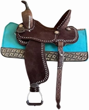 Western Barrel Racing Horse Saddles Trail Equestrian Horse Saddle Classic Quality Premium Leather Comfort for Horse Riding Size:10-18 inches Seat Available, BRL32