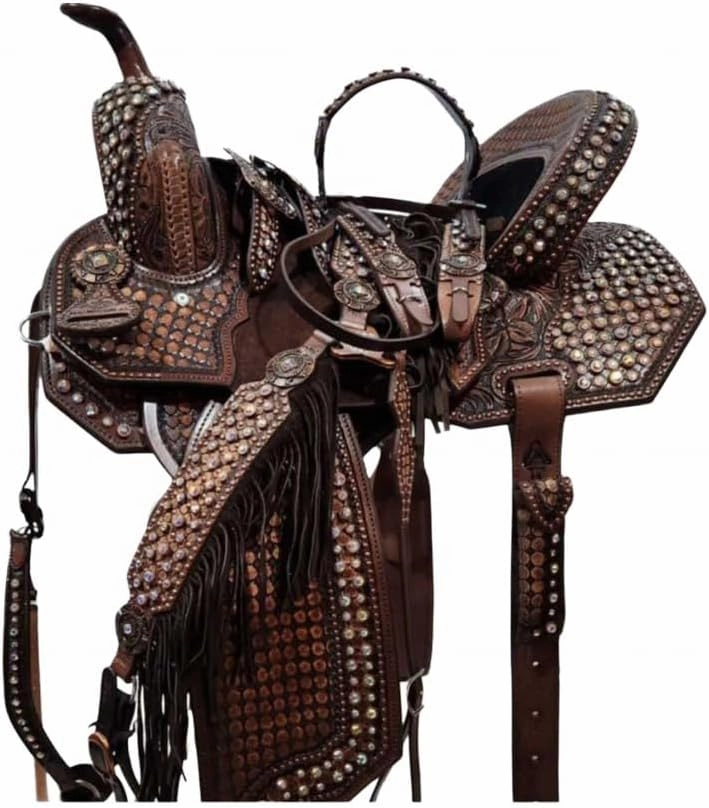 Western Horse Saddles Barrel Racing Wooden Tree Handmade Premium Leather Comfort Horses Trail Equestrian Tooled Carved Horse Saddle Riding Size: 10-18 inches Seat, KQ07