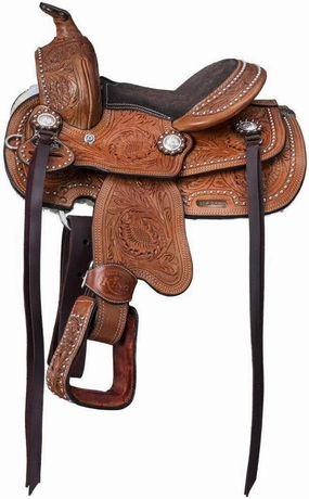 Western Miniature Horse Trail Mini Saddle Floral Tooled Tack Set Seat 8" for Kids Youth Children Light Brown
