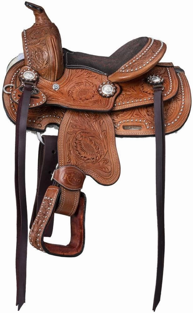 Western Miniature Horse Trail Mini Saddle Floral Tooled Tack Set Seat 8" for Kids Youth Children Light Brown