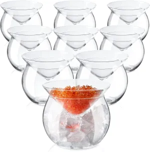 Wilzing 6 Pcs Glass Caviar Serving Set Caviar Dish Chiller Server Set with Ice Holder Martini Glasses Stemless 5 oz Drinks Holder for Shrimp Ice Cream Cocktails Serving Dish