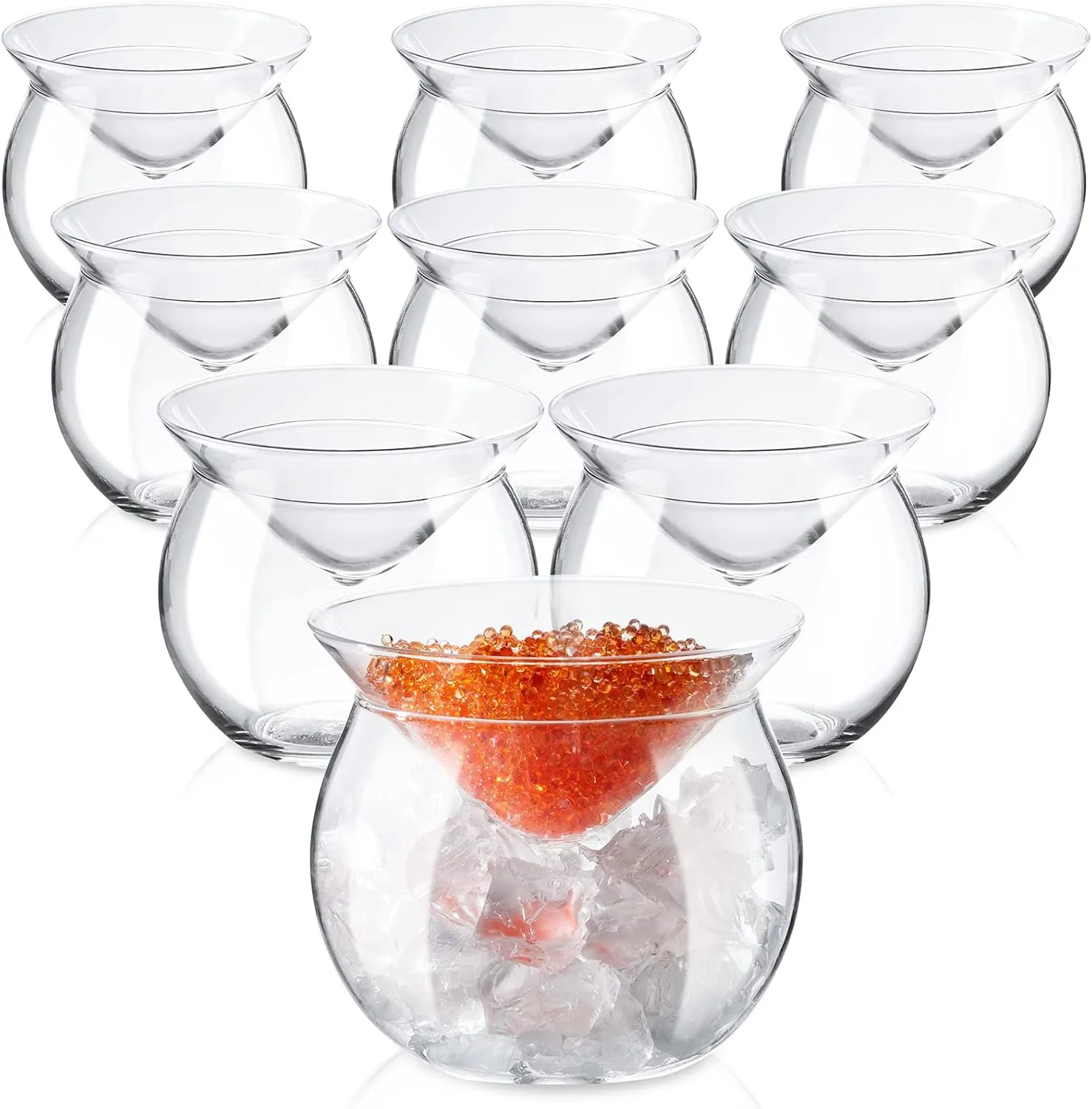 Wilzing 6 Pcs Glass Caviar Serving Set Caviar Dish Chiller Server Set with Ice Holder Martini Glasses Stemless 5 oz Drinks Holder for Shrimp Ice Cream Cocktails Serving Dish