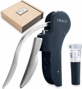 Wine Opener Set, Screwpull Levers Stainless Steel Compact Vertical Corkscrew with Vacuum Wine Bottle Stopper in an Elegant Book Gift Box, Gift Decorate (Silver handle)
