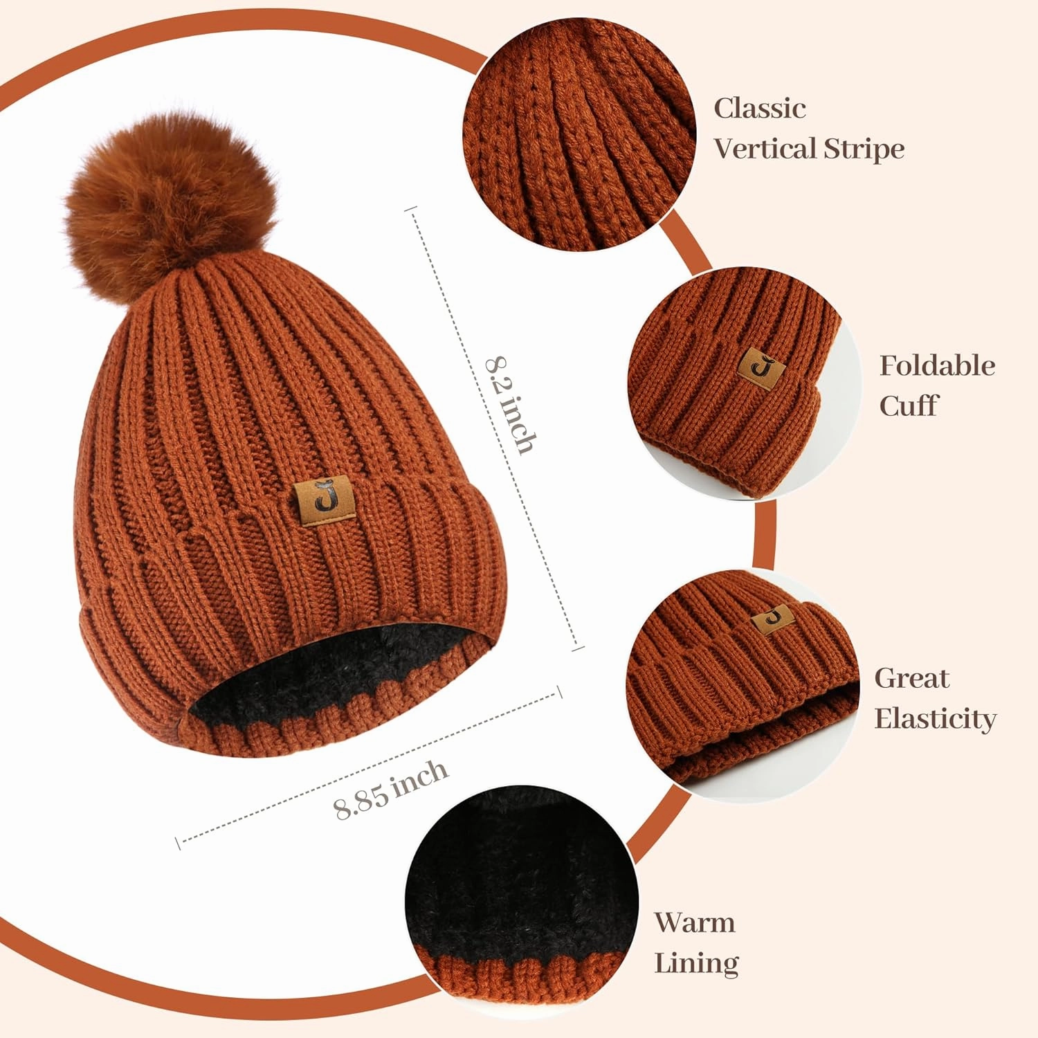 Winter Beanie Warm Hat Long Scarf Touchscreen Glove Set with Pom Pom Neck Warmer Scarves for Women