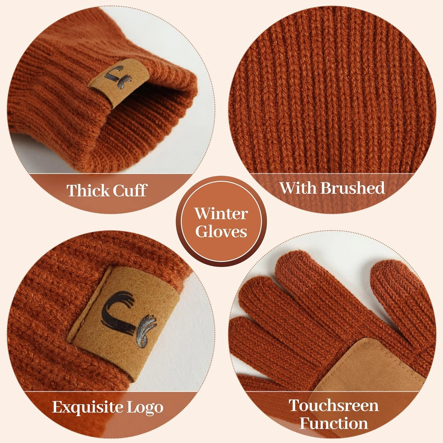 Winter Beanie Warm Hat Long Scarf Touchscreen Glove Set with Pom Pom Neck Warmer Scarves for Women