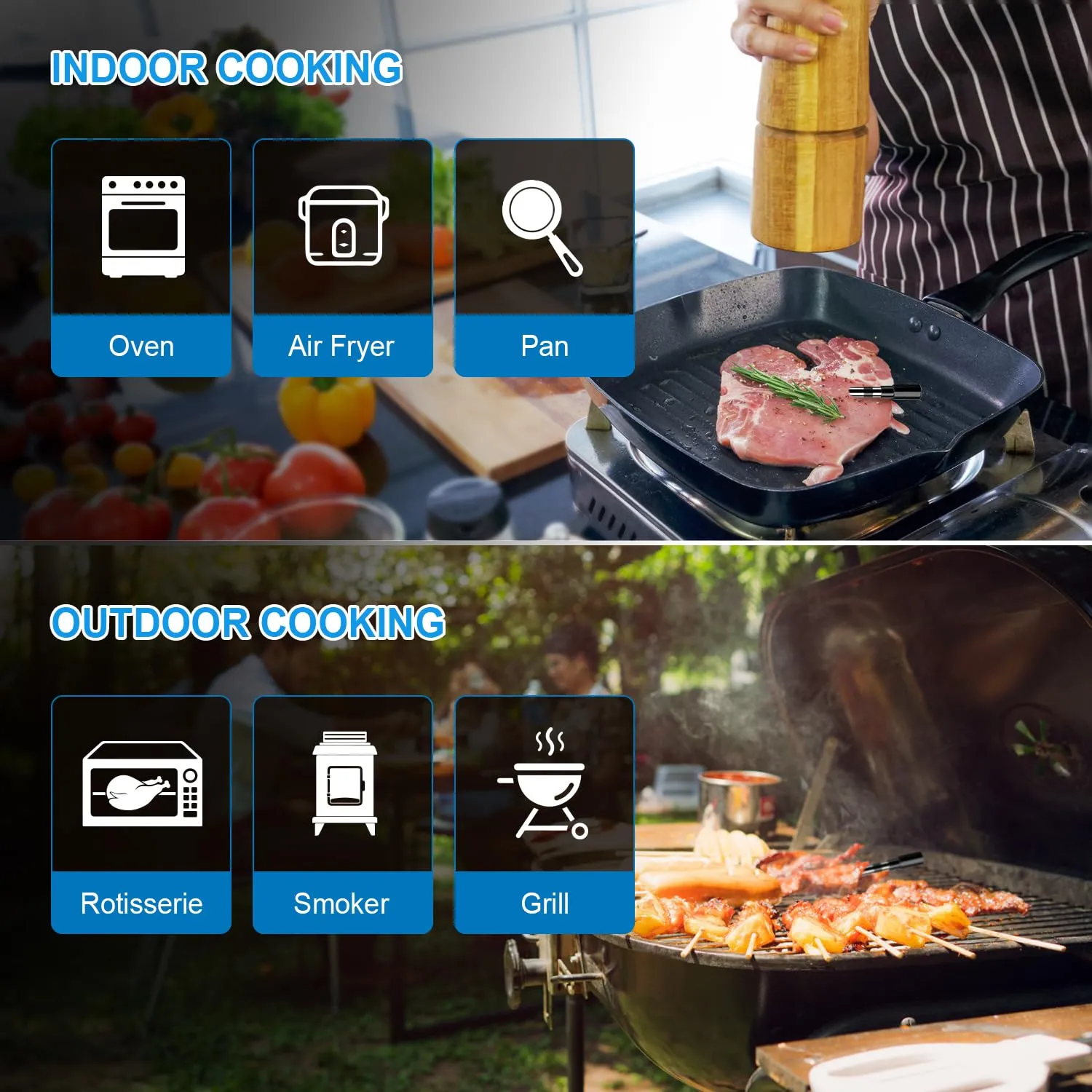 Wireless Meat Thermometer – Digital Cooking Thermometer with Wireless Probe – 500Ft Remote Range Food Thermometer – with iOS & Android Read App -Preprogrammed Temperatures for BBQ, Oven, Grill