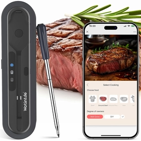 Wireless Meat Thermometer,Bluetooth Smart Meat Thermometer with Ultra-Thin Probe,Digital Food Thermometer for Remote Monitoring of Oven,BBQ, Grill,Smoker,Air Fryer,iOS & Android App Compatible.