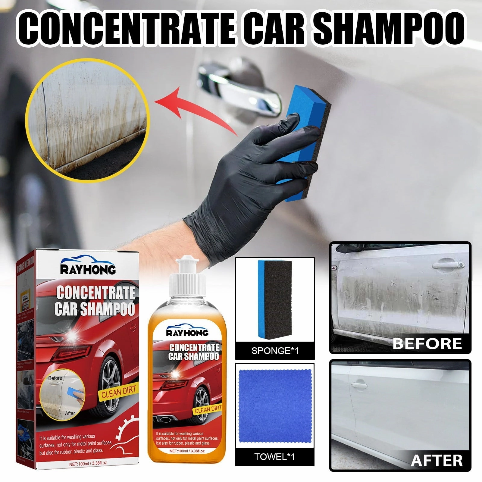 WMYBD Car Care & Cleaning,Car Exterior Shampoo Multipurpose Automotive Cleaners High Concentration Super Foam Strong Decontamination Auto Wash Supplies 100ML Clearence