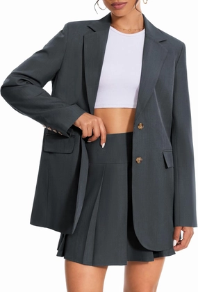 Women's 2 Piece Skirt Sets Business Casual Blazer Suit Mini Pleated Skorts Button Jackets Matching Outfits